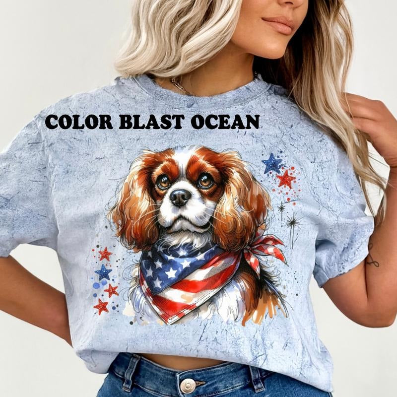 Blenheim Cavalier Patriotic Dog Shirt ~ Unisex Apparel Relaxed Fit Printed In The USA Clothing Womenswear Casual Comfort Cotton Top Athletic Boho Chic