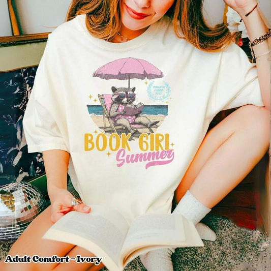 Book Girl Summer Shirt, Feral Raccoon Tee for Bookish Readers Booktok Aesthetic Shirt, Cute Funny Bookstagram Tee, Gift for Book Lovers