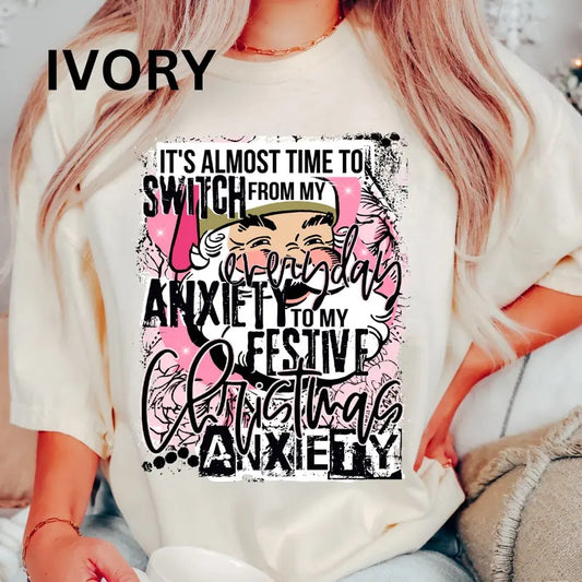 Christmas Anxiety Funny Shirt, christmas shirt Women's Oversized Christmas Shirt - Festive Printed Design - Cotton, Comfortable Casual Top