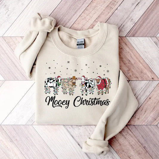 Christmas Cow Sweatshirt, Cow Lover Gift, Funny Christmas Shirt, Holiday Sweater, Farm Christmas Shirt, Womens Cow Shirt, Christmas Crewneck Soft Cotton Shirt, Christmas Gift Idea, Gift For Him, Gift For Her