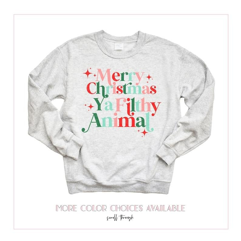 Christmas Sweatshirt Merry Christmas Ya Filthy Animal Sweatshirt Funny Holiday Sweaters Retro Xmas Funny Christmas Saying Hoodie and Sweater; T-shirt Cotton Menswear Polyester Tops