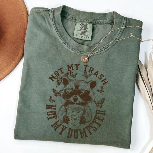Comfort Colors Not My Trash Not My Dumpster Shirt, Funny Raccoon Iced Coffee Shirt, Mental Health Shirt, Unisex T-Shirt