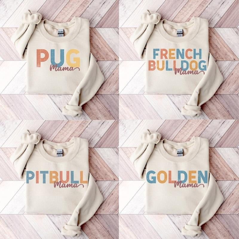 Dog Name Mama Sweatshirt, Dog Mom Crewneck, Dog Lover Gift Sweatshirt, Personalized Pet Parent Apparel, Cozy Casual Wear for Dog Moms Classic Collar Tops