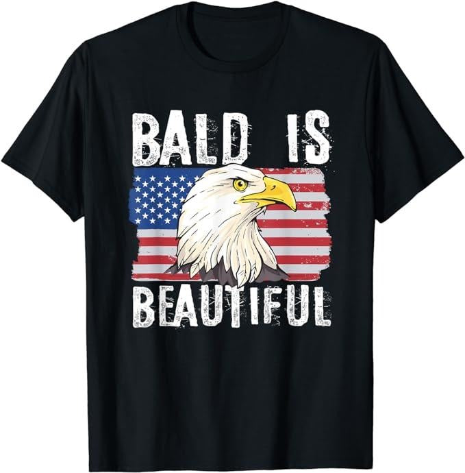 Funny 4th of July Shirts For Men, Bald Is Beautiful 4th of July Independence Day Bald Eagle T-Shirt Menswear Top Casual Cotton Basic Fashion