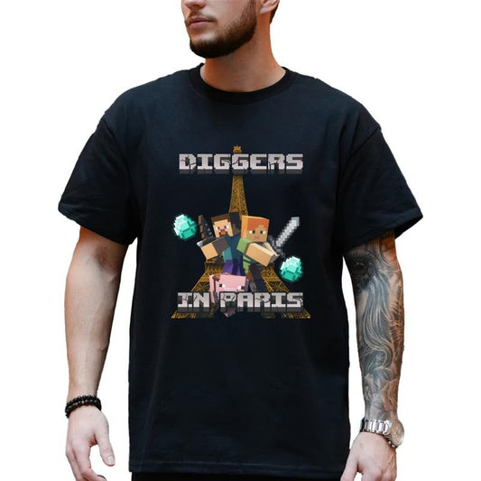 Funny Minecraft Meme T-Shirt, Diggers In Paris Parody Design, Hilarious Gaming Tee, Unisex Streetwear for Gamers, Casual Graphic Shirt, Ultra Soft Cotton Tee, Everyday Casual Wear