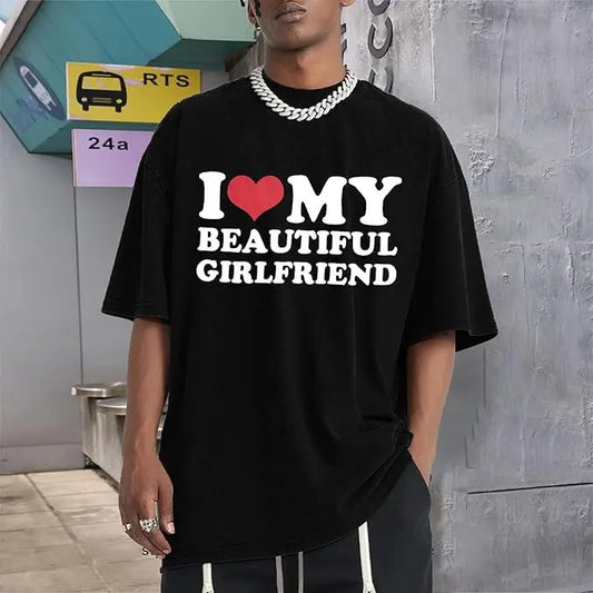 Funny Valentine Shirt, Best Gifts for Girlfriends, I Love My GF Shirt Men I Heart My Girlfriend Shirts Gf Bf Tee Valentine's Day Couples Matching Tee - Menswear Top