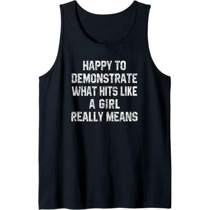 Funny Workout Quote What Hits Like A Girl Sarcastic Gym Gift Tank Top Made in USA