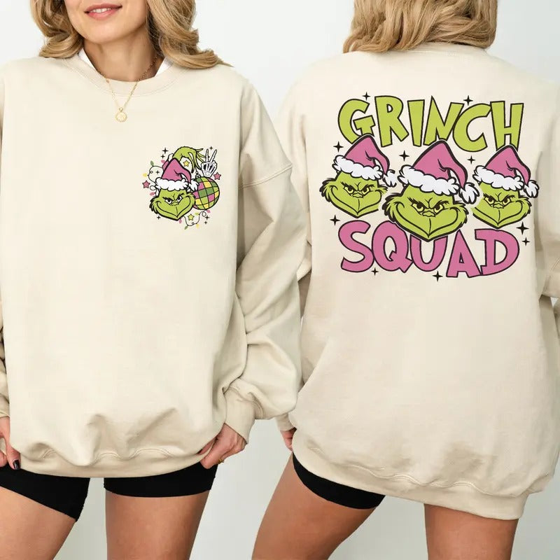 Grinch Squad Christmas Sweatshirt, Grinchmas Sweatshirt, Funny Christmas Shirt, Christmas Gift For Men And Women, Xmas Outfit Cotton Fabric