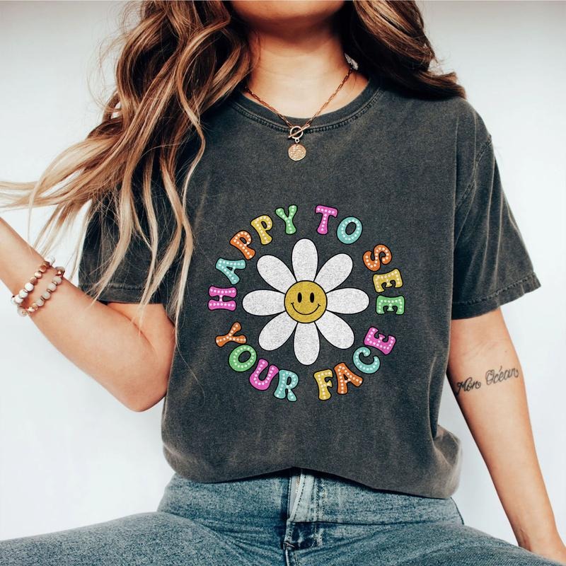 Groovy Teacher Shirt, Happy To See Your Face Teacher Shirts, Back to School Shirt for Teachers, Comfort Shirt for Teacher, Gifts for First Day Of School, Teacher Gift, Teacher Team Shirt, Kindergarten Teacher, Dalmatian Dots Teacher Tee, Women Top