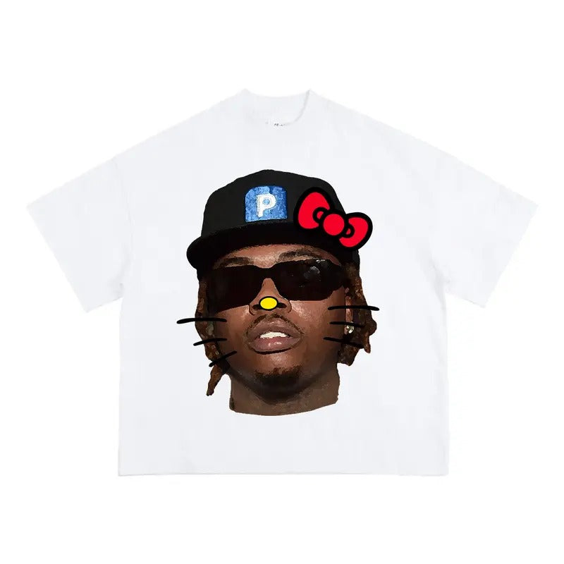 Gunnaaa Red Kitty Tee - Cute Big Face Graphic Look