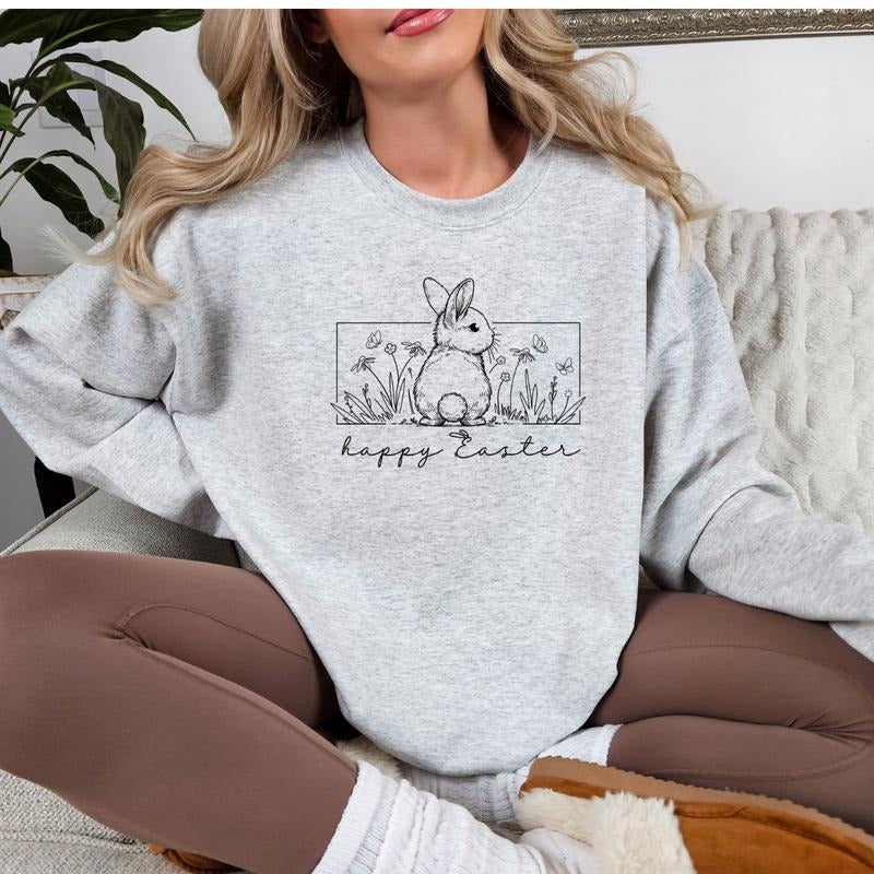 Happy Easter Sweatshirt, Easter T-Shirt, Fun Easter Tee, Cute Easter Gift, Easter Gift For Her, Casual Easter Outfit