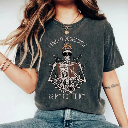 I Like My Books Spicy And My Coffee Icy Shirt, Funny Bookish Tee, Cute Book Lover Shirt, Spicy Book Club, Trendy Bookish Tee,Gift For Reader