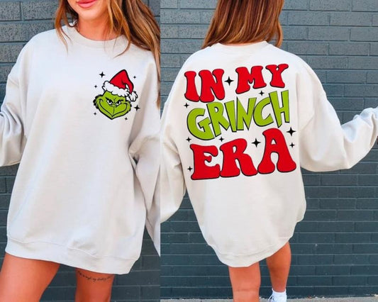 In My Grinch Era Sweatshirt, 2 Sides Grinch Christmas Sweatshirt, Funny Grinch Sweater, Sweatshirt for Chirstmas, Basic Grinch Sweatshirt