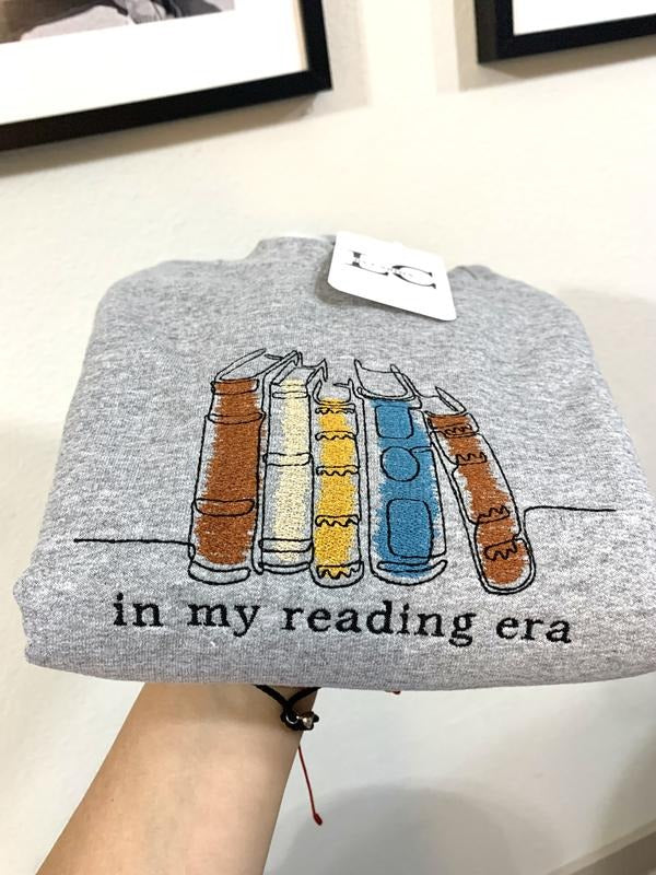 "In My Reading Era" Embroidered Sweatshirt - Cozy Literary Apparel - Bookworm Gift - Custom Embroidery