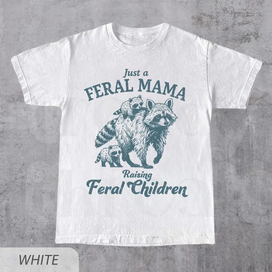 Just A Feral Mama Raising Feral Children Shirt, Funny Mother's Day Shirt, Retro Raccoons Graphic Tee, Cute Gift For Mom