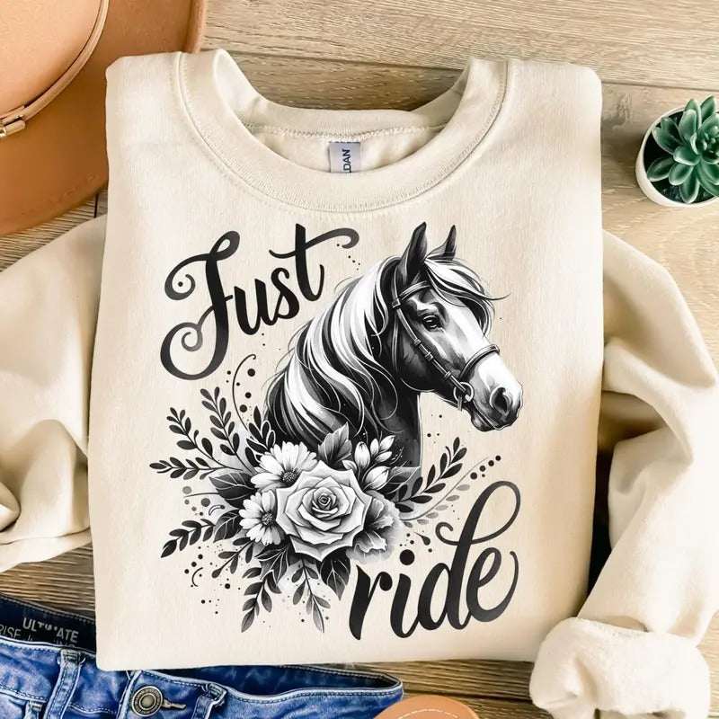 Just Ride Png Horse Png Flowers Png Just Ride Sublimation Trendy Png Horse Sublimation Vintage Png T-shirt Design Sweatshirt Png T-shirt, sweater and Hoodiestyle{n002}2