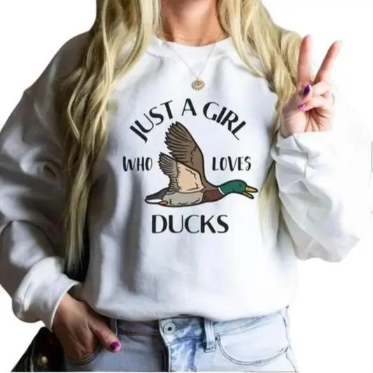 Just a Girl Who love Duck Sweatshirt, Mallard Duck Gifts,  Funny, Girls Animal Shirts, Farmer Hoodie Cotton Fabric