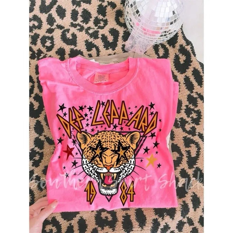 Leppard Band Tee | neon pink comfort colors t shirt