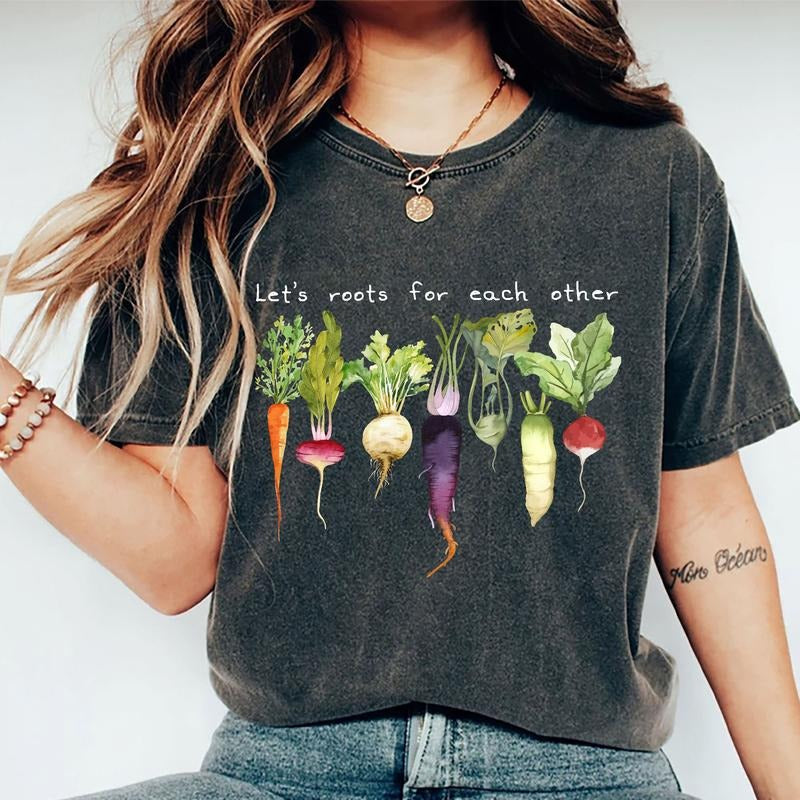 Let's Roots For Each Other Shirt, Gardening Tee, Vegetable Shirt, Uplifting Graphic Printed Tee, Summer Shirt, Vegetable Lover Shirt, Gardener Tee