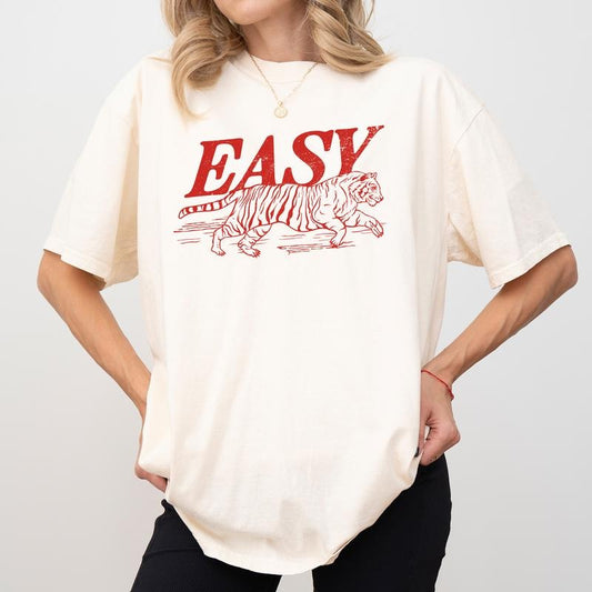 MAPTEES Vintage Easy Tiger Comfort Colors Shirt, Retro Funny T-shirt, Vintage Women Graphic Tee, Hippie Women Clothing, Gift For Her