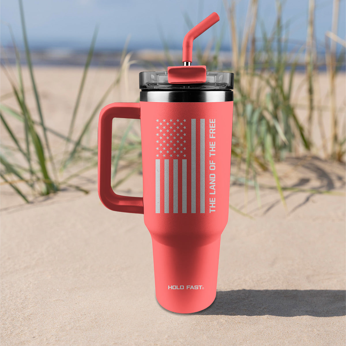 HOLD FAST 40 oz Stainless Steel Mug With Straw Land Of The Free Watermelon