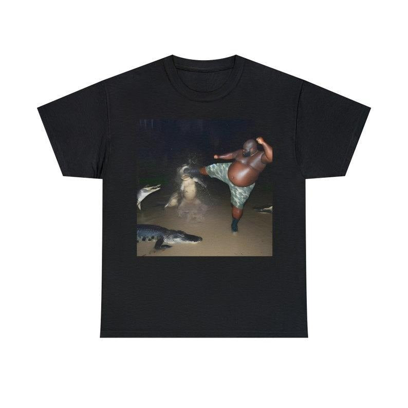 Man Kick Alligator In Swamp Shirt Funny Meme Shirt Menswear Top