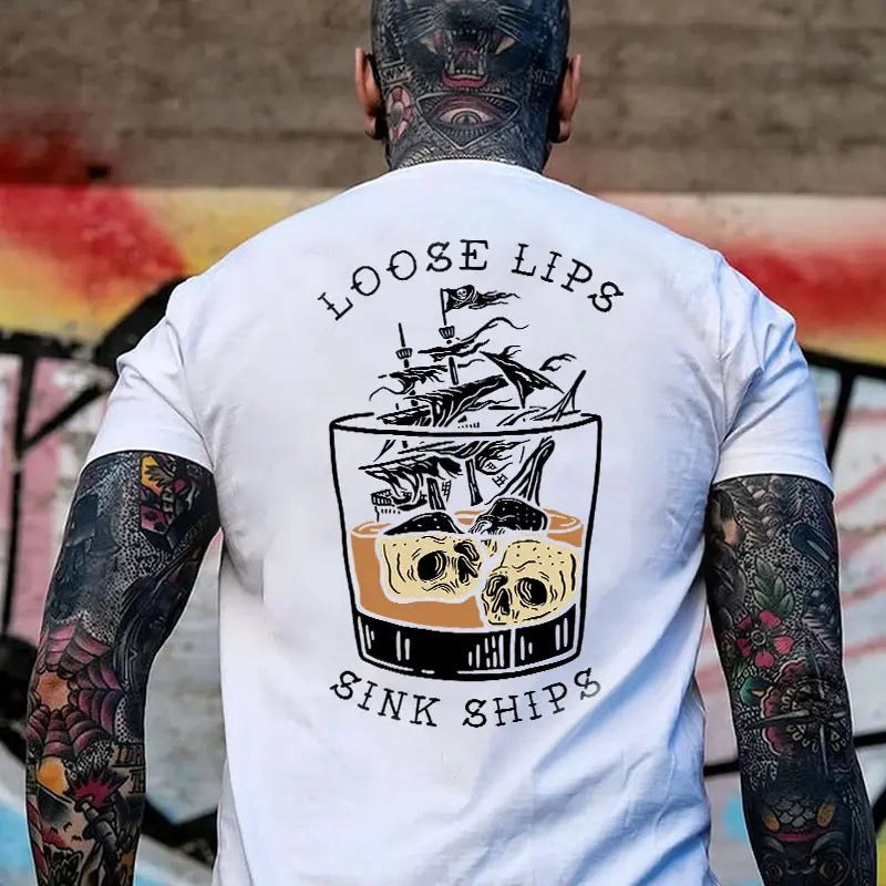 Men's LOOSE LIPS SINK SHIPS Skulls Ship in the Water Graphic Print T-shirt, Sweatshirt, Hoodie Unisex Shirt, Naughty Clothes Men - Unisex Shirt, Naughty Clothes Men Cotton Fabric Menswear Classic