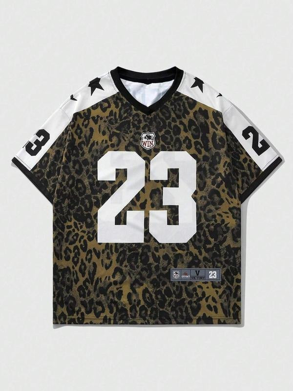 Men's Leopard Print Figure Graphic Short Sleeve Tee, Regular Fit Casual Comfy Round Neck T-shirt for Summer, Fashion Men's Top for Daily Wear