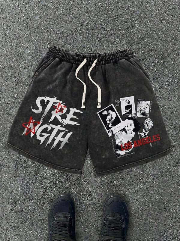 Men's Regular Fit Graphic Print Drawstring Waist Shorts, Casual Comfy Shorts for Summer, Fashion Men's Bottoms for Daily Wear, Cotton