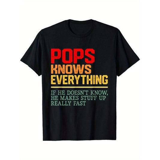 "Men's Vintage Pops Knows Everything T-Shirt - Funny Father's Day Gift Cotton Tee" Made in USA