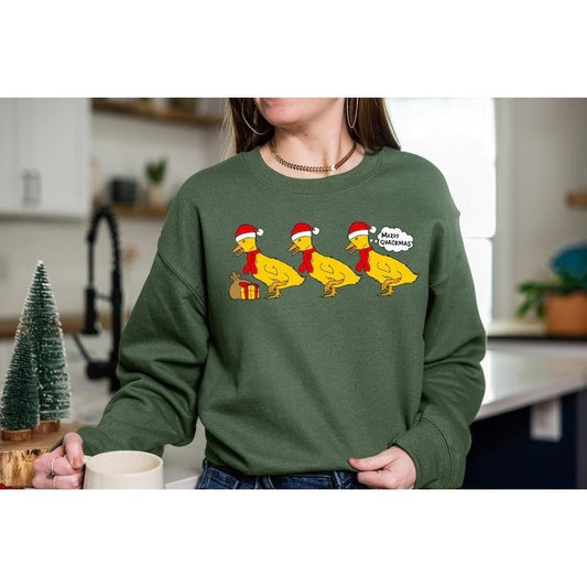 Merry Quackmas Sweatshirt,Christmas Ducks Sweater,Duck Christmas Shirt,Cozy Christmas Sweatshirt,Duck Lover,Funny Christmas Shirt,Merry Xmas, Hoodie and Sweater; T-shirt Cotton Womenswear
