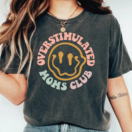 Overstimulated Moms Club Shirt, Cute Retro Shirt for Moms, Funny Mom T-shirt, Girly T-shirt
