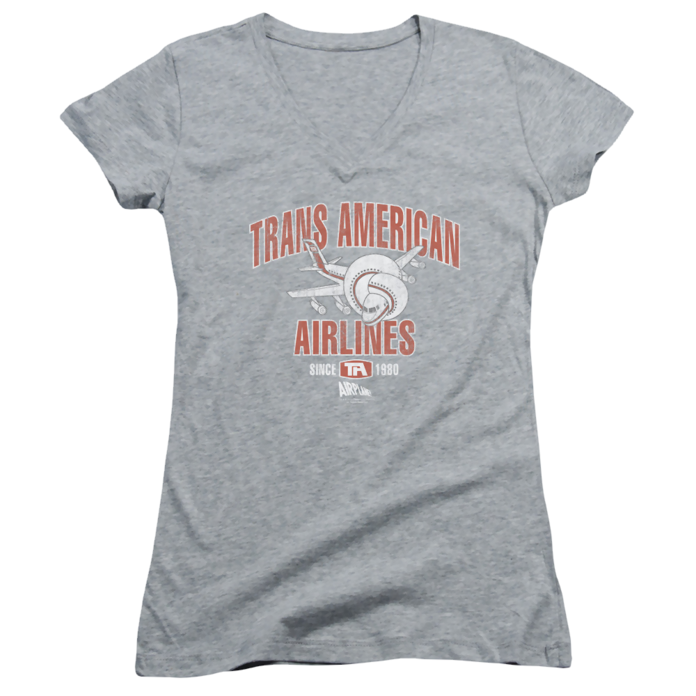Airplane Trans American - Juniors V-Neck T-Shirt