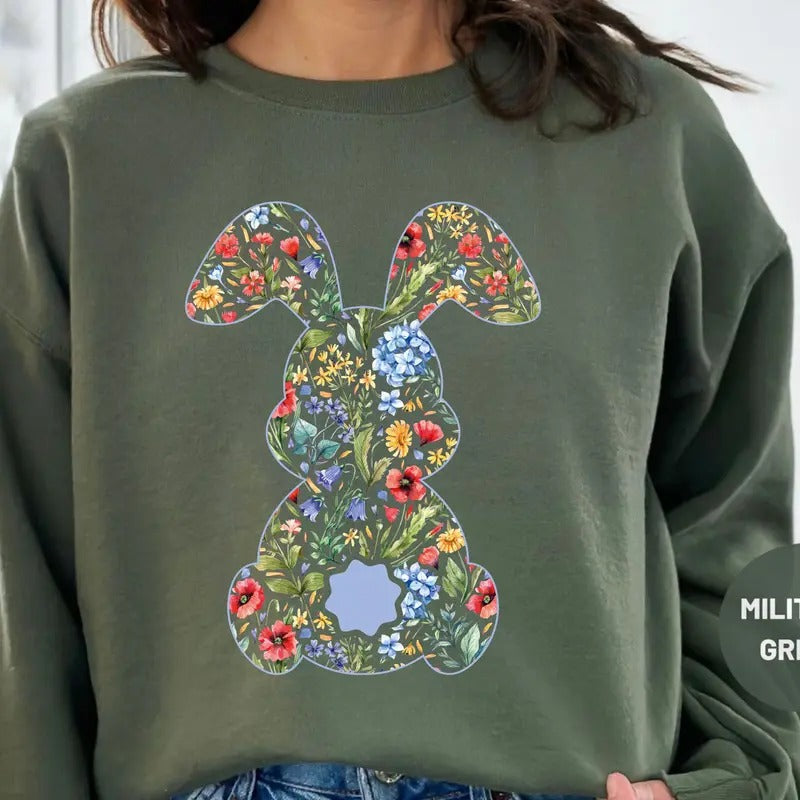 Rabbit Sweatshirt, Floral Bunny Sweater, 2025 Easter Day Sweatshirt, Spring Floral Sweater, Botanical Bunny Sweatshirt, Rabbit Sweatshirt, Easter Sweater, Womens Easter Gift