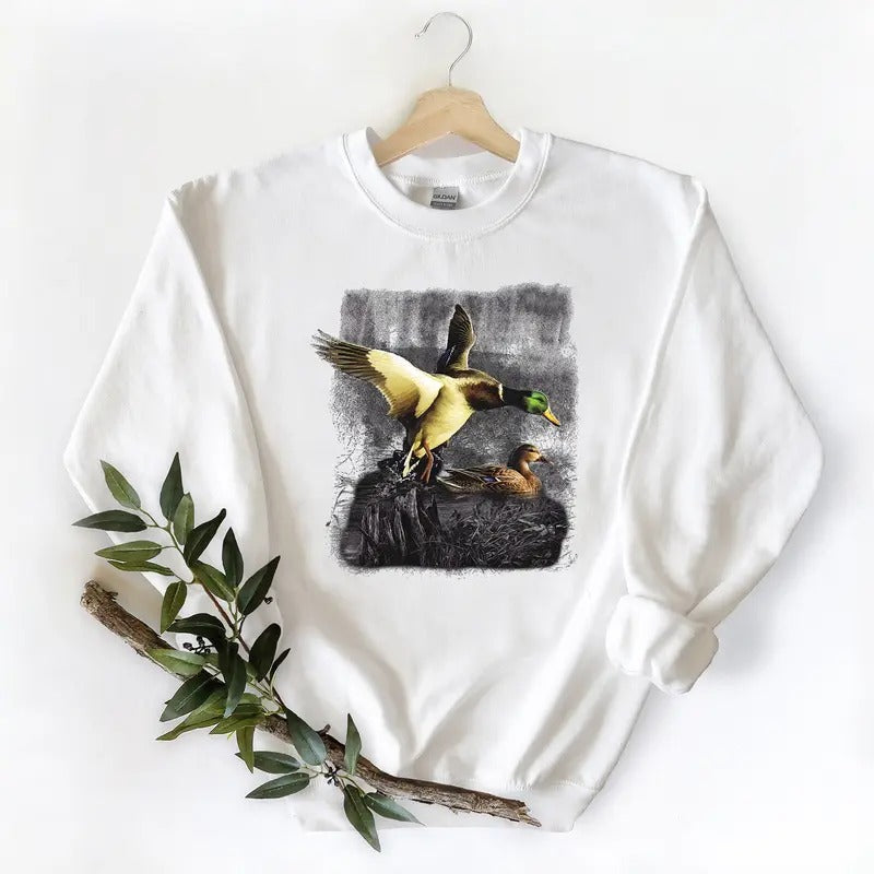 Retro Mallard Duck Shirt Hunting Season Classic Sweatshirt Graphic,Unisex, Minimalist Cotton Hoodie