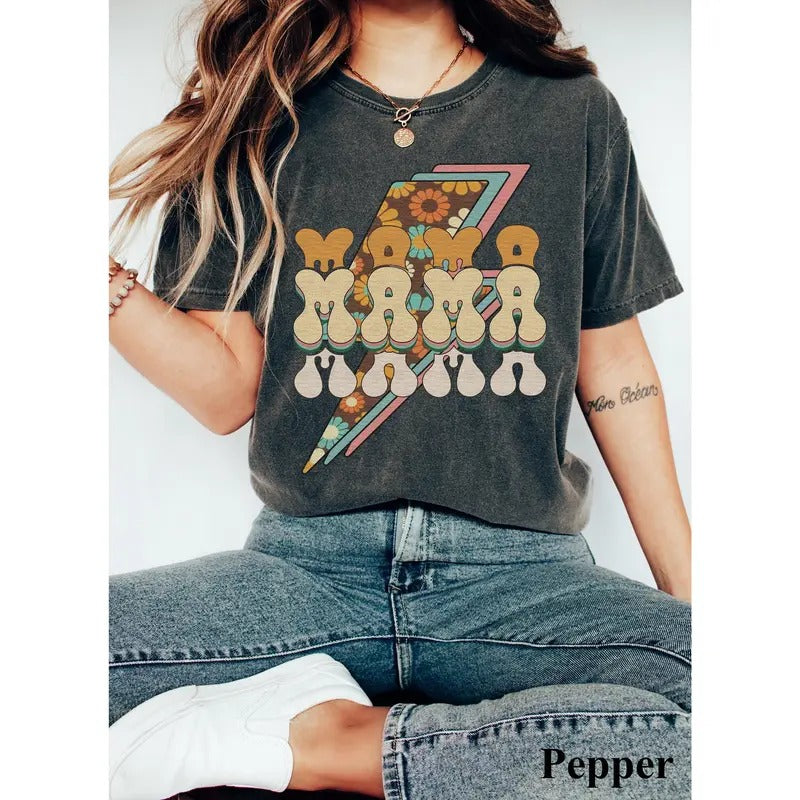 Retro Mama Shirt Mom Shirt Mama Comfort Colors Shirt Lightning Bolt Mama Shirt Mother's Day Shirt Mama Tshirt Mom Graphic Mama Tee TK43GN