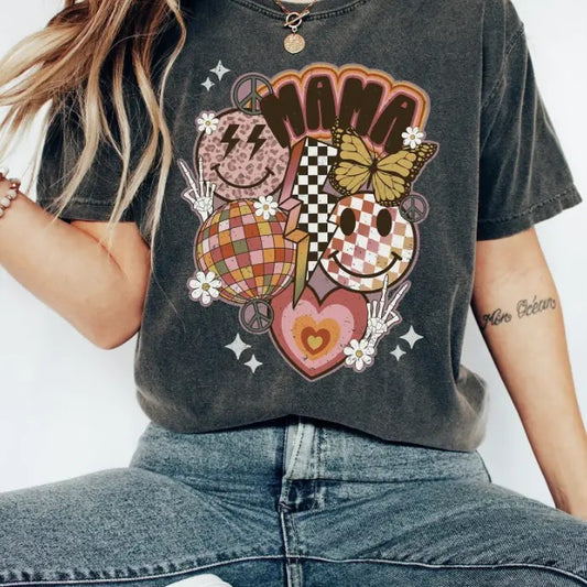 Retro Smiley Mama Shirt, Mom Shirt for mom for Mother's Day, Funny Mom Shirt, Mama T shirt, Mama Smiley Tee, Mama Tees Top Womenswear