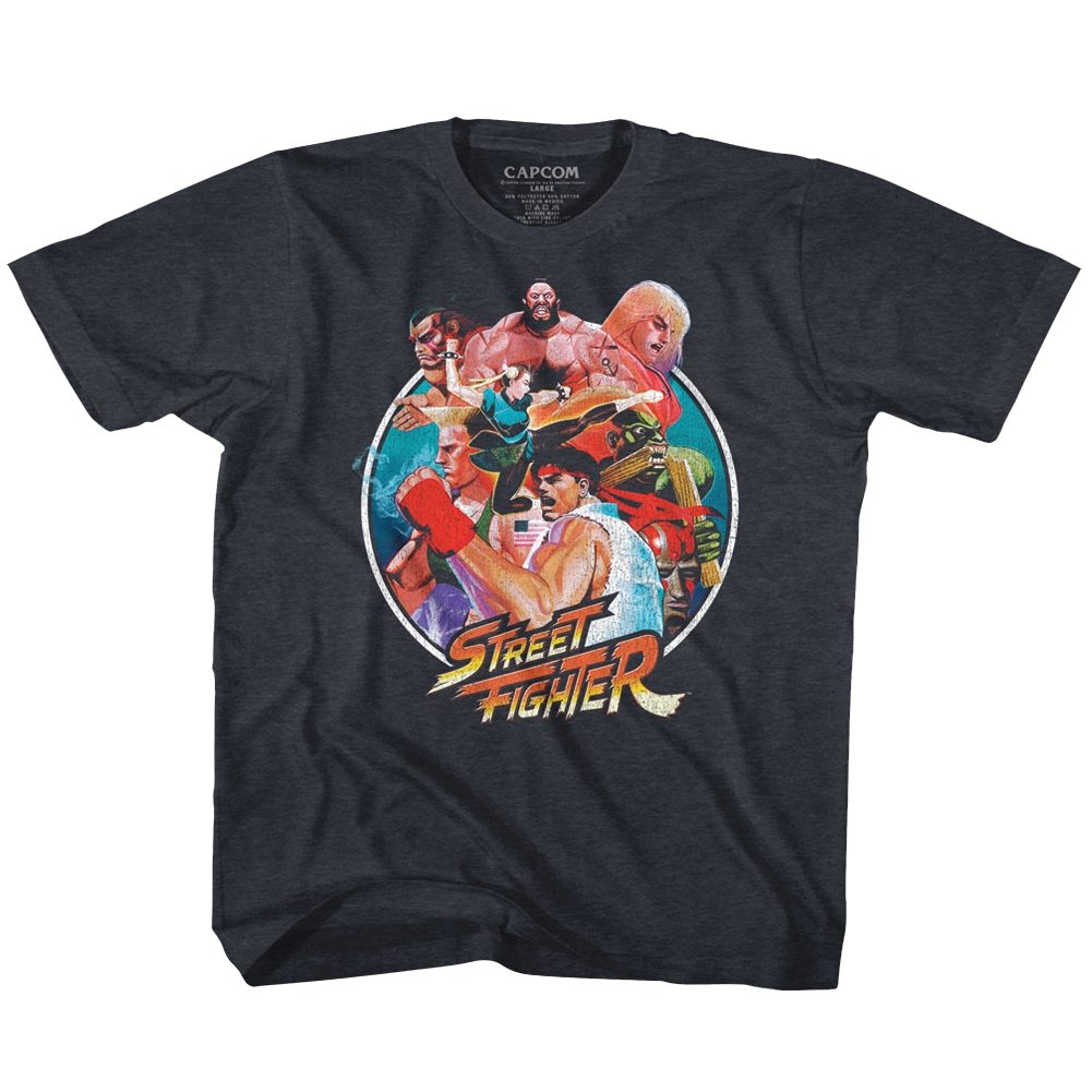 Street Fighter Toddler S/S T-Shirt - Group Circle - Heather Vintage Navy