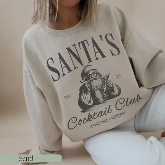 Santas Cocktail Club Christmas Sweatshirt | Funny Christmas Sweater | Espresso Martini Dirty Martini Christmas Crewneck | Brewdolph Bachelorette Soft Cotton Shirt, Christmas Gift Idea, Gift For Him, Gift For Her