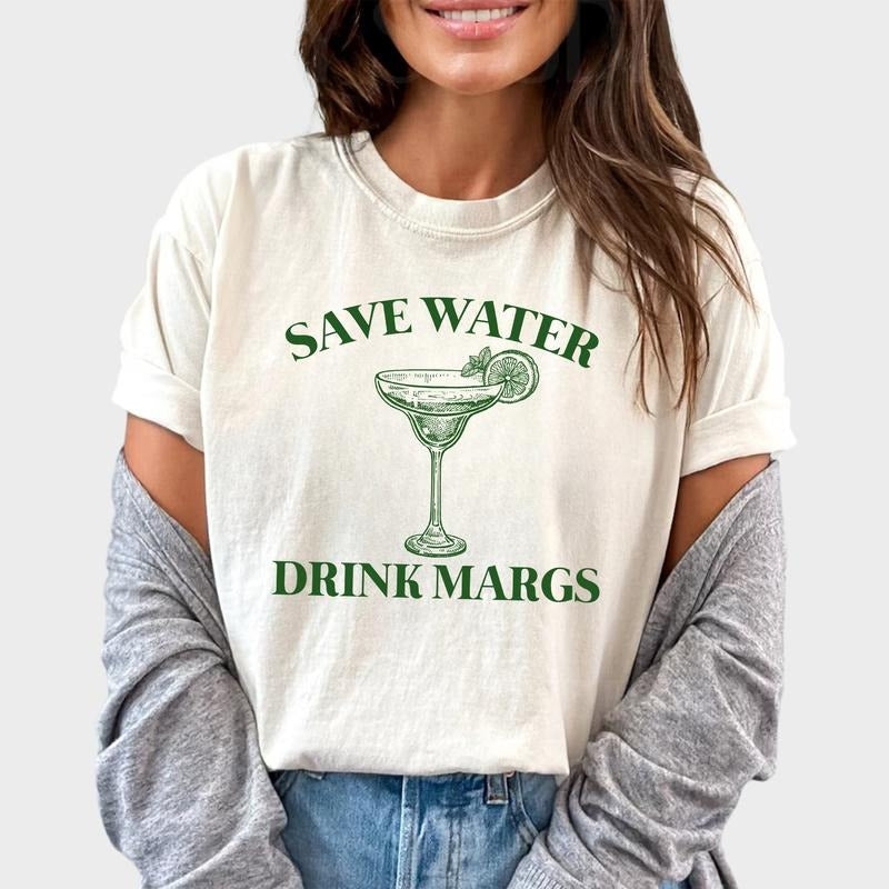 Save Water Drink Margs Shirt, Margarita Bachelorette Tee, Funny Tequila Shirt, Summer Vibes Graphic Printed Tee, Margarita Lover Shirt, Beach Vibes Tee, Bachelorette Besties Outfit, Women's Top, Womenswear, Cotton Fabric Relaxed Tee