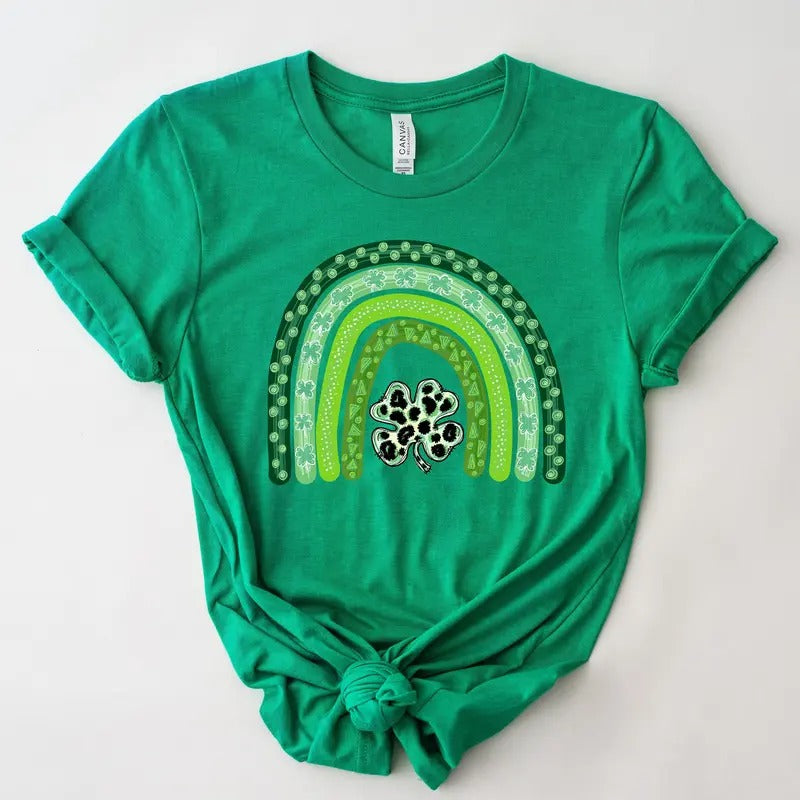 Shamrock Leopard Rainbow St Patrick's Day T-shirt St Patricks Day Shirt Cute St Paddys Tee Gift For Bff Unisex Shirt