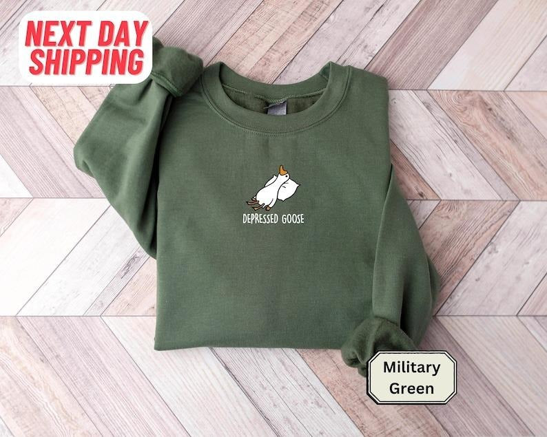 Silly Goose Sweater, Depressed Goose Shirt, Greetings Hoodie, Gift for Goose Lover, Couple Tee Classic Crewneck Menswear Sweatshirt