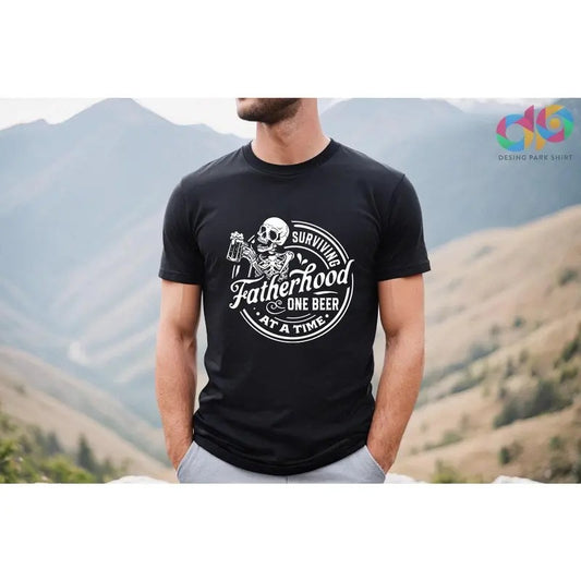 Surviving Fatherhood One Beer at a Time Shirt, Funny Dad Tee, Skeleton Dad