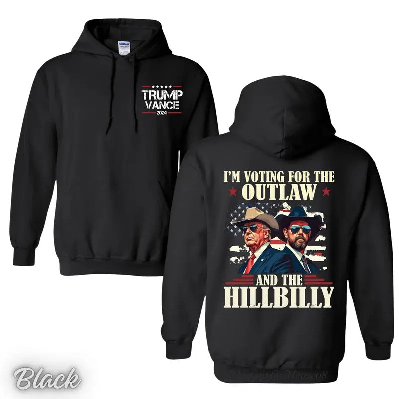 Trump I'm Voting For The Outlaw and The Dark MAGA 2024 American Flag Trump And Elon Musk Shirt/Hoodie/Sweatshirt, Retro Crewneck, Cotton, Menswear Tops