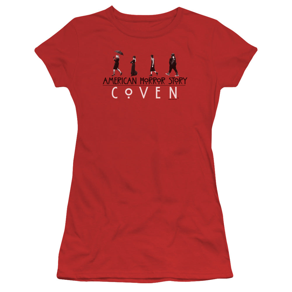 American Horror Story Witch Parade Junior Sheer Cap Sleeve Womens T Shirt Red