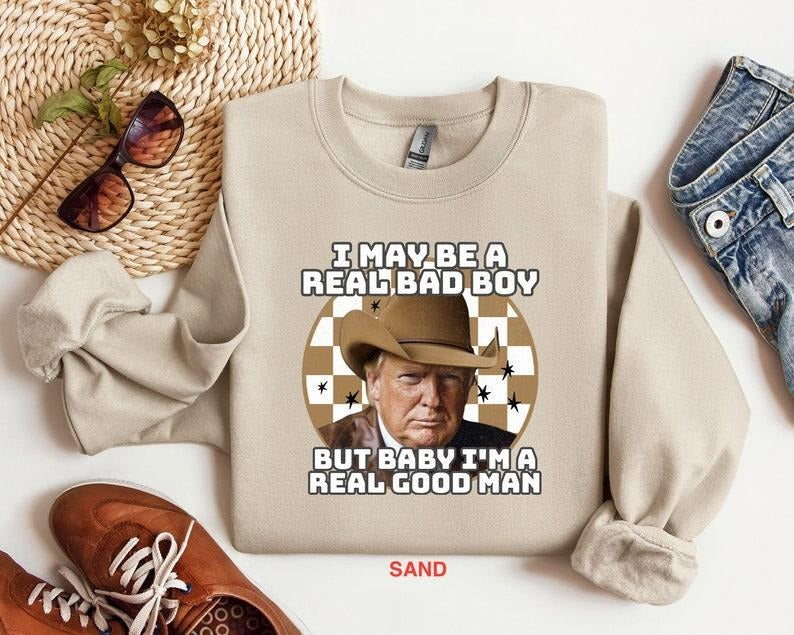 Trump Funny Shirt - Bad Boy Design, Cotton Blend, Long Sleeve Sweater & Hoodie, Perfect for 2024 Presidential Campaign