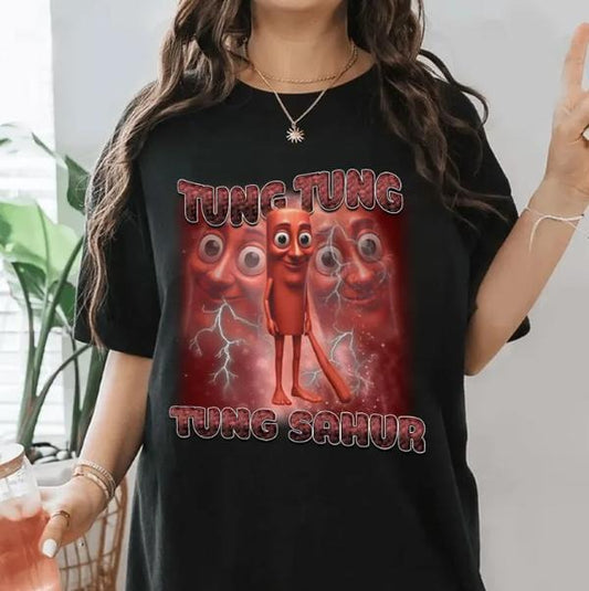 Tung Tung Tung Sahur Meme Shirt, Funny Baseball Bat T-Shirt, Weirdcore Dank Meme Tee, Unhinged Humor Shirt, Italian Brainrot Gift