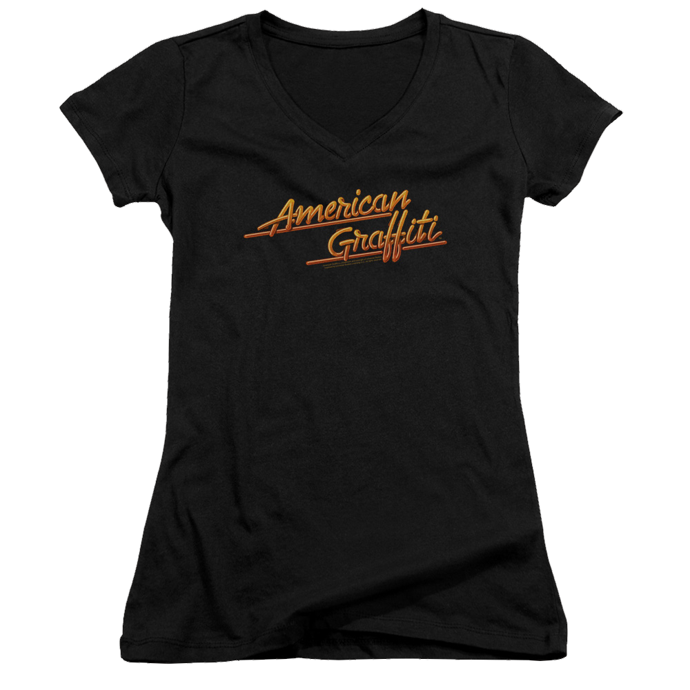 American Graffiti Neon Logo - Juniors V-Neck T-Shirt