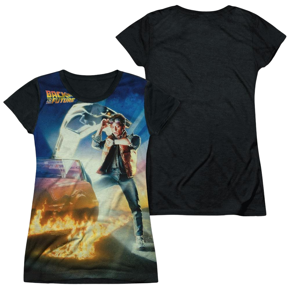 Back To The Future Movie Poster - Juniors Black Back T-Shirt