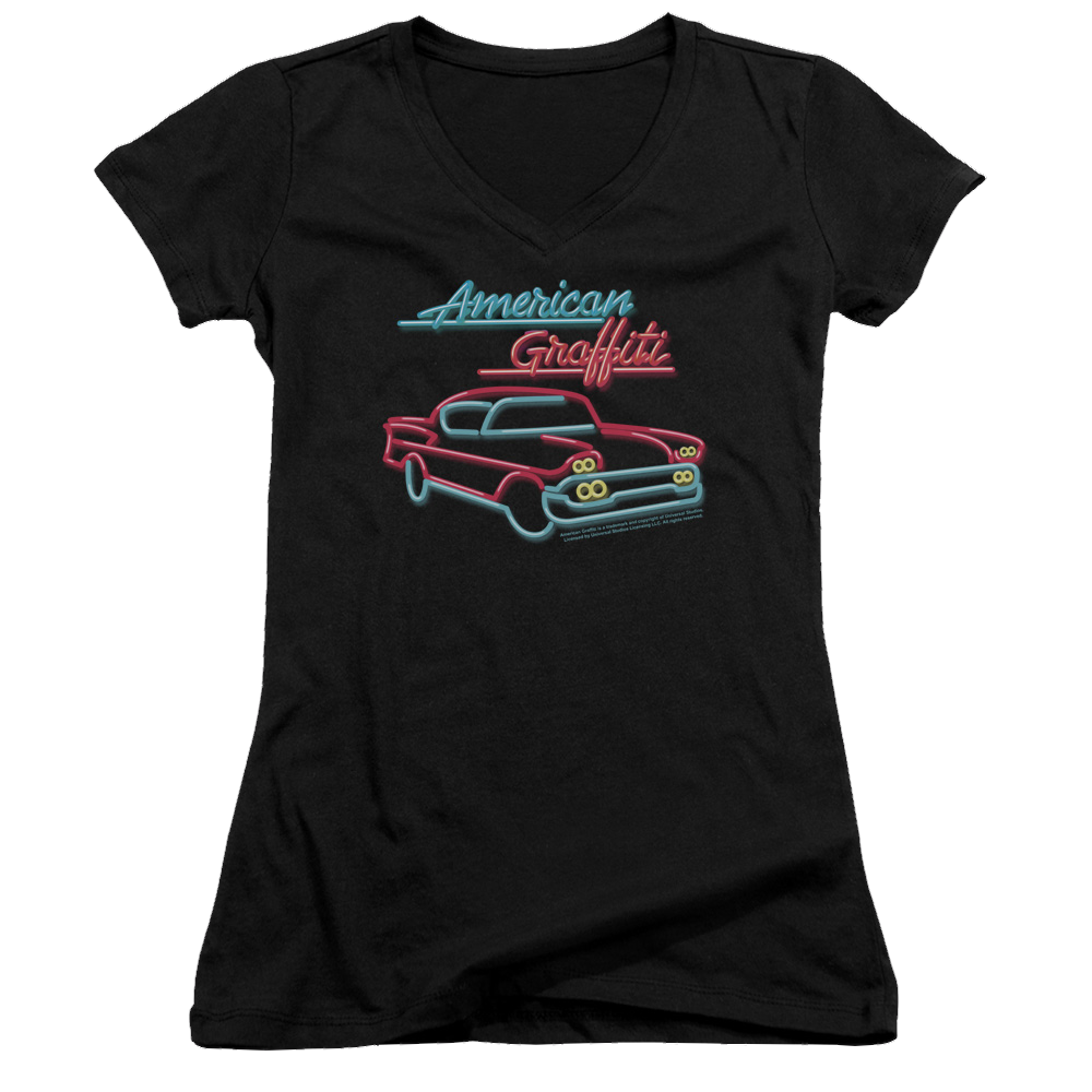 American Graffiti Neon - Juniors V-Neck T-Shirt